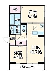 JR川越線 指扇駅 徒歩8分の賃貸アパート 2階2LDKの間取り