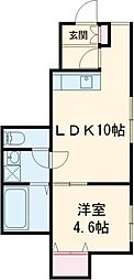 K・グランデ台新田 1階1LDKの間取り