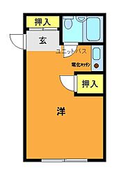 シャトレ花園 4階ワンルームの間取り