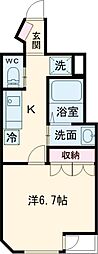 京王線 東府中駅 徒歩7分の賃貸マンション 2階1Kの間取り