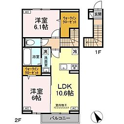 パーシモン　グレイス 2階2LDKの間取り
