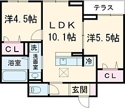セレスティア西綾瀬 3階2LDKの間取り