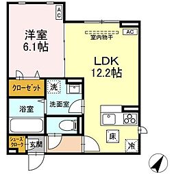 Ｄ-ＲＯＯＭ散田町 1階1LDKの間取り