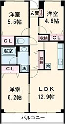 東急東横線 学芸大学駅 徒歩15分の賃貸マンション 7階3LDKの間取り