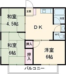 ファミリーハイムＢ棟 1階3DKの間取り