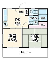 東住吉マンション 2階2DKの間取り