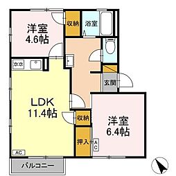 エミネンス高野台　B 2階2LDKの間取り