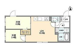 JR中央線 高円寺駅 徒歩9分の賃貸マンション 1階2LDKの間取り