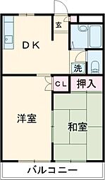 京王線 百草園駅 徒歩11分の賃貸アパート 2階2DKの間取り