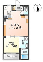 エミネンス・ハラ　A 2階1LDKの間取り