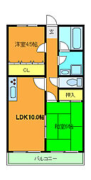 アヴェルデ十ヶ坪 2階2LDKの間取り