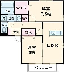 リリーハウスＢ 2階2LDKの間取り