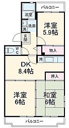 鎌倉グリーンヒルズ 3階3DKの間取り