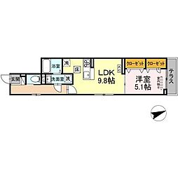 D-ROOM八幡町 1階1LDKの間取り