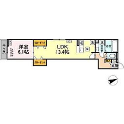D-ROOM八幡町 2階1LDKの間取り