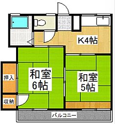 シティハイム南町 2階2Kの間取り