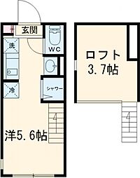 ハーモニーテラス中台 2階ワンルームの間取り