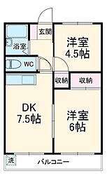 ハイツ服部3 2DKの間取図画像