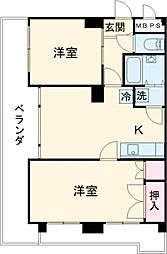 JR山手線 品川駅 徒歩13分の賃貸マンション 3階2DKの間取り