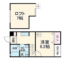 マーベラス柴田 2階1Kの間取り