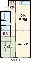 JR水戸線 下館駅 徒歩14分の賃貸マンション 2階2DKの間取り