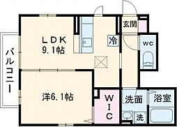 JR中央線 国分寺駅 徒歩28分の賃貸アパート 1階1LDKの間取り