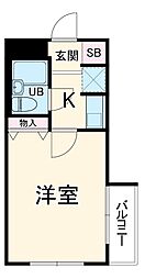 ライオンズマンション東村山第3 2階1Kの間取り