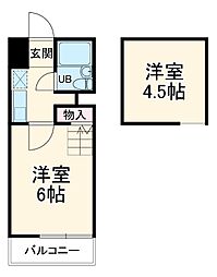 イエローハウスB 1Kの間取図画像