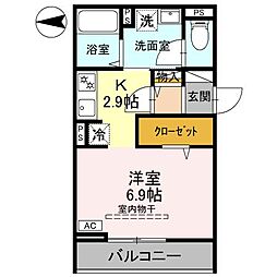 ＡＫコンフォルト高崎栄町 205 2階1Kの間取り
