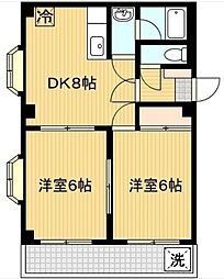 サンハイツ堀之内Ｃ 2階2DKの間取り
