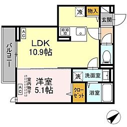 セレスティア弥生町 3階1LDKの間取り
