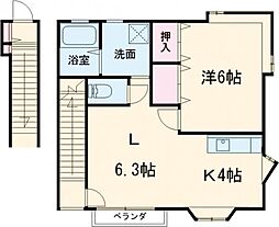 コンシャスII 2階1LDKの間取り