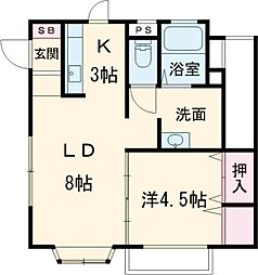 コンシャスII 1階1LDKの間取り