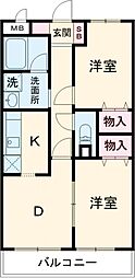 すずらんマンション 2DKの間取図画像