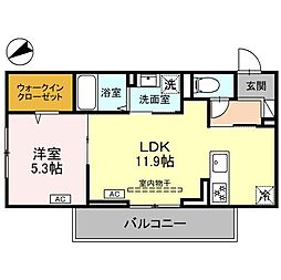 フェリーチェ　MAEBASHI 3階1LDKの間取り