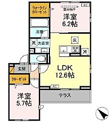 ボヌールII 1階2LDKの間取り