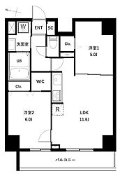 日暮里舎人ライナー 扇大橋駅 徒歩2分の賃貸マンション 9階2LDKの間取り