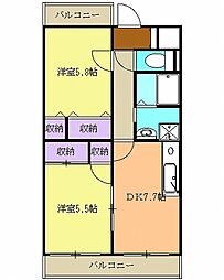 アルカディアタウン 1階2DKの間取り