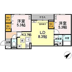 セレスティア江戸川III 301 3階2LDKの間取り
