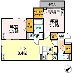 セレスティア江戸川III 203 1階2LDKの間取り