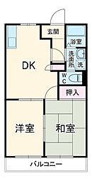 JR飯田線 長山駅 徒歩13分の賃貸アパート 1階2DKの間取り