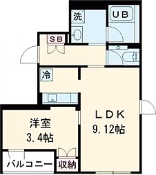 Skuld墨田緑 2階1LDKの間取り