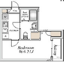 北坂戸ヒルズ 3階1Kの間取り