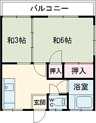 ハウスサカキ 2階2Kの間取り