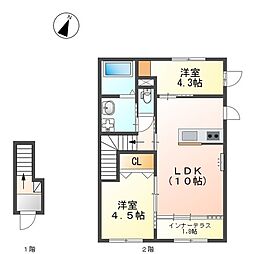 パレス北野 2階2LDKの間取り