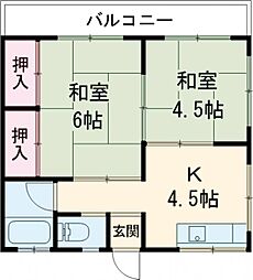 第2五月荘 202 2階2Kの間取り