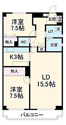 ルミナス山手 101 2階2LDKの間取り