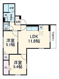 ブリーズコースト　B 1階2LDKの間取り