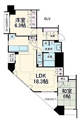 ジオ烏丸五条 5階2LDKの間取り