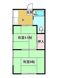 小倉尾崎荘 2階2Kの間取り